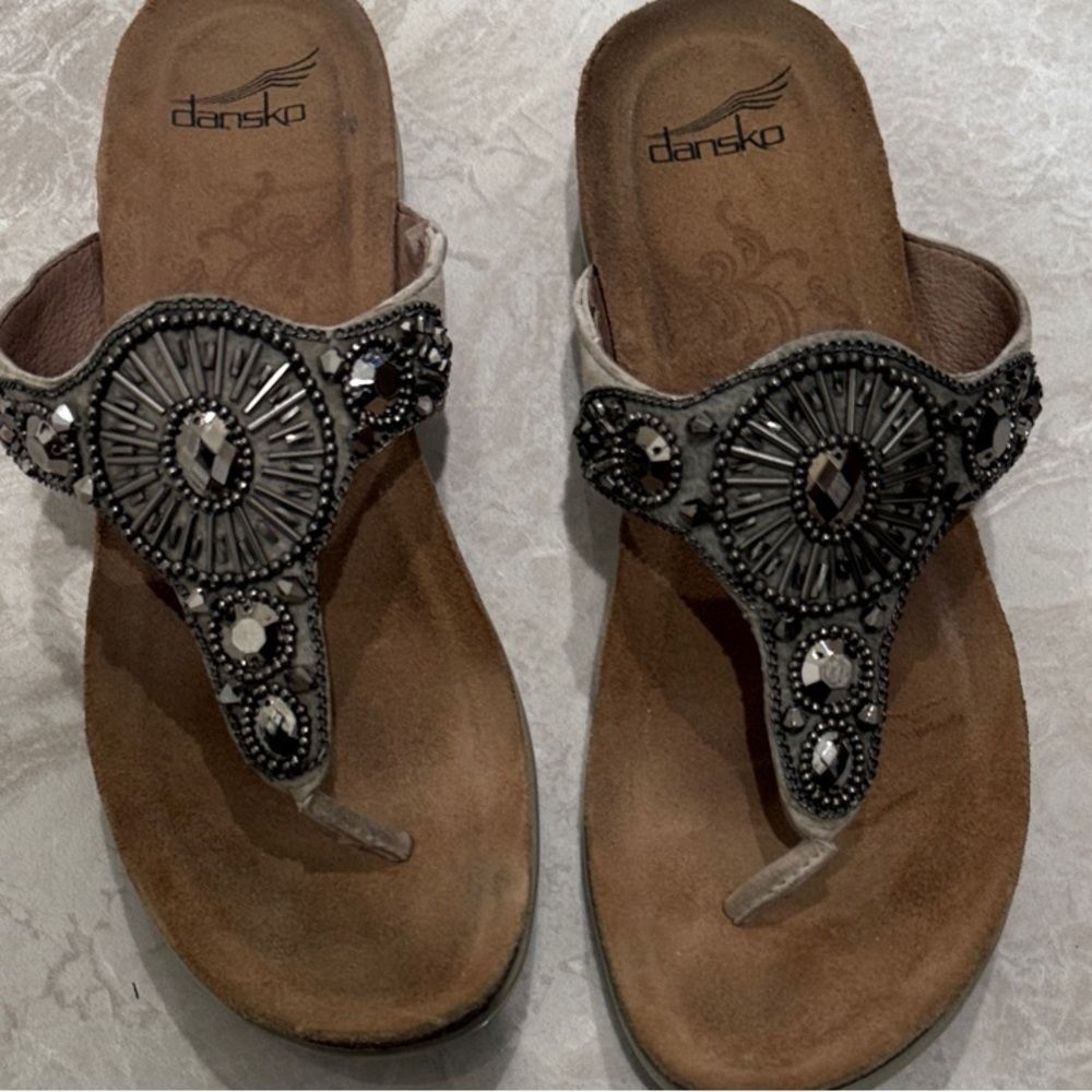 Dansko Women's Sandals with Beaded Accents - Black and Tan